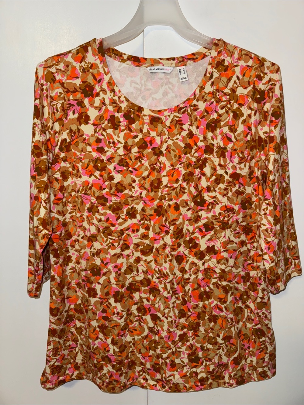 Isaac Mizrahi Live Floral Print Tunic Top 3/4 Sleeve Tee Women’s Large L